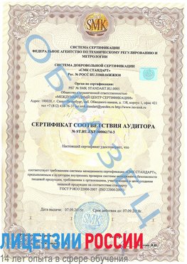 Образец сертификата соответствия аудитора №ST.RU.EXP.00006174-3 Кольчугино Сертификат ISO 22000